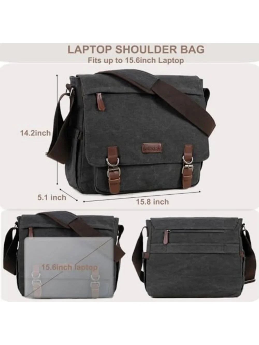Vintage Canvas Messenger Bag for 15.6